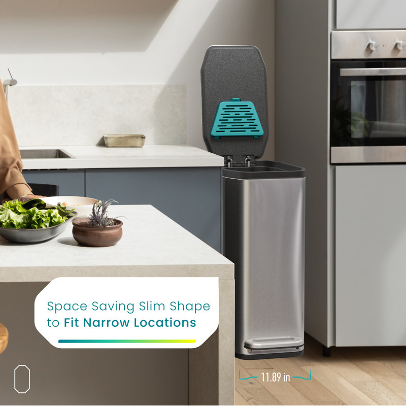 HZL Branded 13 Gallon Stainless Steel Slim Kitchen Trash Can with